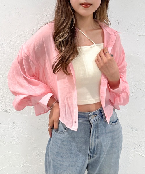 apres jour mignon（アプレジュールミニョン）の「クロップドシアーシャツ【ZOZOTOWN限定アイテム】（シャツ/ブラウス・レディース・グレー/オフホワイト/ピンク/ブルー/グリーン・X-LARGE/フリー）」の14枚目の写真