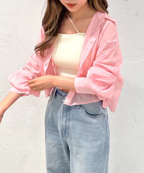 apres jour mignon（アプレジュールミニョン）の「クロップドシアーシャツ【ZOZOTOWN限定アイテム】（シャツ/ブラウス・レディース・グレー/オフホワイト/ピンク/ブルー/グリーン・X-LARGE/フリー）」の22枚目の写真