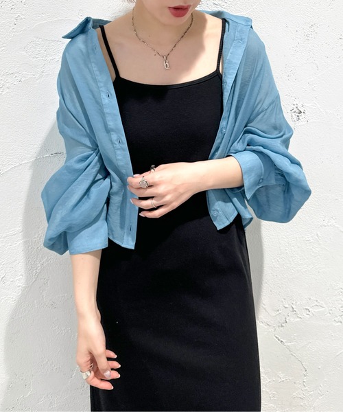 apres jour mignon（アプレジュールミニョン）の「クロップドシアーシャツ【ZOZOTOWN限定アイテム】（シャツ/ブラウス・レディース・グレー/オフホワイト/ピンク/ブルー/グリーン・X-LARGE/フリー）」の13枚目の写真