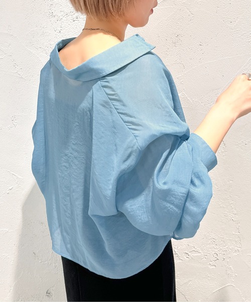 apres jour mignon（アプレジュールミニョン）の「クロップドシアーシャツ【ZOZOTOWN限定アイテム】（シャツ/ブラウス・レディース・グレー/オフホワイト/ピンク/ブルー/グリーン・X-LARGE/フリー）」の9枚目の写真