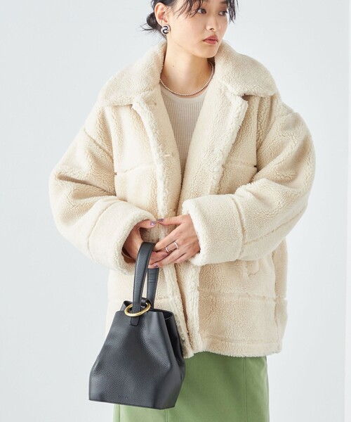 レアDEUS ボア襟付きベージュジャケット SHIPS（シップス）の「* 〈手洗い可能〉衿付き ボア ジャケット