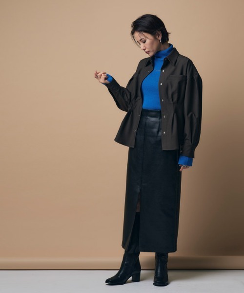 RASW（ラス）の「[RASW]フェイクレザースリットIラインスカート（スカート・レディース・ベージュ系その他/ブラック・S/M/L）」の18枚目の写真
