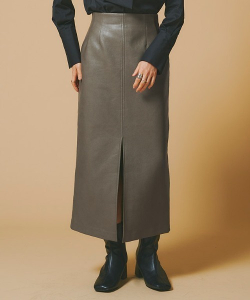 RASW（ラス）の「[RASW]フェイクレザースリットIラインスカート（スカート・レディース・ベージュ系その他/ブラック・S/M/L）」の8枚目の写真