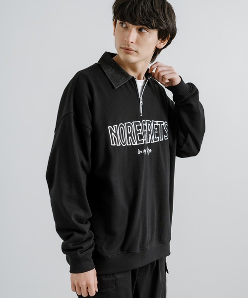 Rocky Monroe（ロッキーモンロー）の「オーバーサイズ 裏毛 襟デニムハーフZIPスウェット（スウェット・メンズ・ダークオレンジ/アイボリー/ブラック・M/L）」の9枚目の写真
