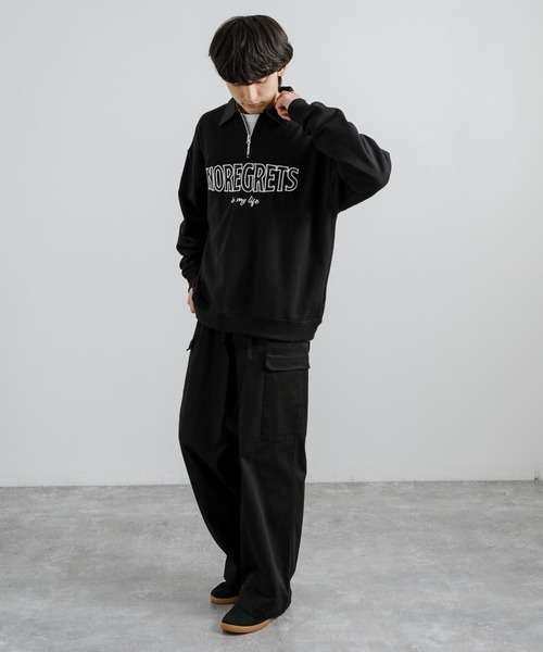 Rocky Monroe（ロッキーモンロー）の「オーバーサイズ 裏毛 襟デニムハーフZIPスウェット（スウェット・メンズ・ダークオレンジ/アイボリー/ブラック・M/L）」の10枚目の写真