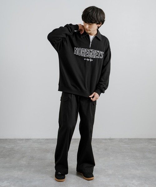 Rocky Monroe（ロッキーモンロー）の「オーバーサイズ 裏毛 襟デニムハーフZIPスウェット（スウェット・メンズ・ダークオレンジ/アイボリー/ブラック・M/L）」の11枚目の写真