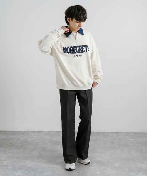 Rocky Monroe（ロッキーモンロー）の「オーバーサイズ 裏毛 襟デニムハーフZIPスウェット（スウェット・メンズ・ダークオレンジ/アイボリー/ブラック・M/L）」の6枚目の写真