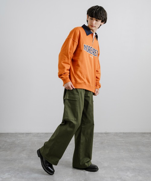 Rocky Monroe（ロッキーモンロー）の「オーバーサイズ 裏毛 襟デニムハーフZIPスウェット（スウェット・メンズ・ダークオレンジ/アイボリー/ブラック・M/L）」の14枚目の写真