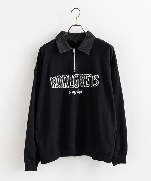 Rocky Monroe（ロッキーモンロー）の「オーバーサイズ 裏毛 襟デニムハーフZIPスウェット（スウェット・メンズ・ダークオレンジ/アイボリー/ブラック・M/L）」の16枚目の写真