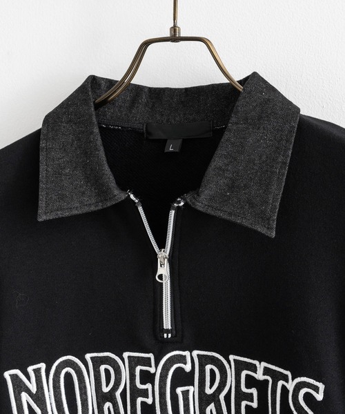 Rocky Monroe（ロッキーモンロー）の「オーバーサイズ 裏毛 襟デニムハーフZIPスウェット（スウェット・メンズ・ダークオレンジ/アイボリー/ブラック・M/L）」の21枚目の写真