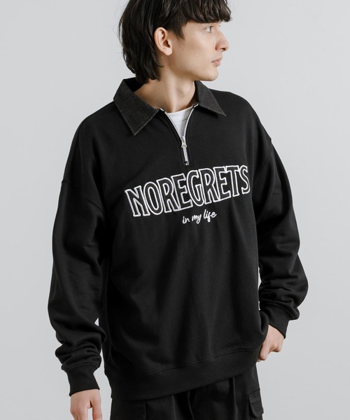 Rocky Monroe（ロッキーモンロー）の「オーバーサイズ 裏毛 襟デニムハーフZIPスウェット（スウェット・メンズ・ダークオレンジ/アイボリー/ブラック・M/L）」の8枚目の写真