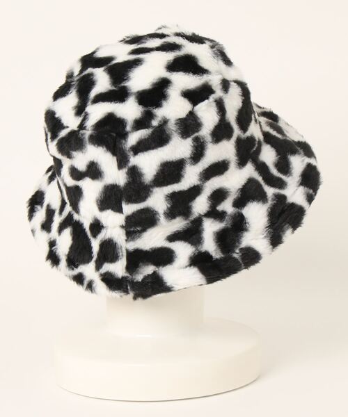 VIBGYOR Women（ヴィブジョー　ウィメン）の「【float】フェイクファー ダルメシアン柄 バケットハット（ハット・レディース・ホワイト×ブラック・FREE）」の2枚目の写真