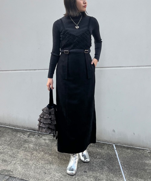 I 323 ELLE en noir プリーツジャンパースカートスーツ 160. カットワークプリーツジャンパースカート【ELLEgirl/エル ガール
