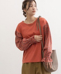 チェック柄ボリュームスリーブプルオーバー