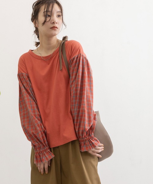 POU DOU DOU（プードゥドゥ）の「チェック柄ボリュームスリーブプルオーバー（Tシャツ/カットソー・レディース・イエロー/ブラック/レッド・3）」の9枚目の写真