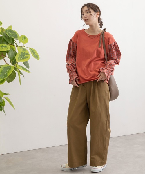 POU DOU DOU（プードゥドゥ）の「チェック柄ボリュームスリーブプルオーバー（Tシャツ/カットソー・レディース・イエロー/ブラック/レッド・3）」の14枚目の写真