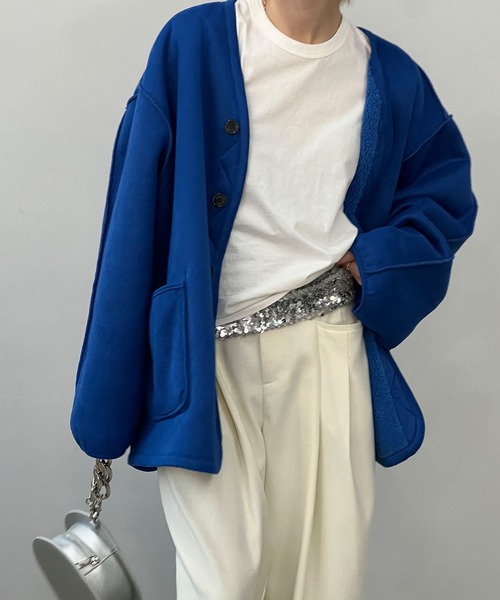 chuclla(チュクラ)の「リバーシブル オーバーサイズ ボアショートコート chw23a096(その他アウター・レディース・ブルー/アイボリー・M/S)」の14枚目の写真