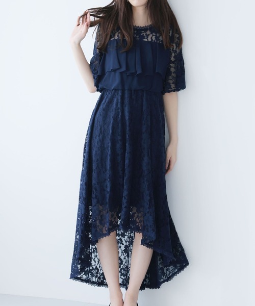 Girly Doll(ガーリードール)の「イレギュラーヘムレースワンピース(ワンピース・レディース・ブラック/ネイビー/ブルーグレー・M/L/S)」の3枚目の写真