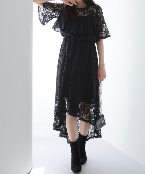 Girly Doll(ガーリードール)の「イレギュラーヘムレースワンピース(ワンピース・レディース・ブラック/ネイビー/ブルーグレー・M/L/S)」の14枚目の写真