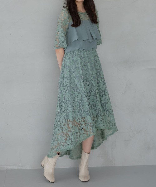 Girly Doll(ガーリードール)の「イレギュラーヘムレースワンピース(ワンピース・レディース・ブラック/ネイビー/ブルーグレー・M/L/S)」の4枚目の写真