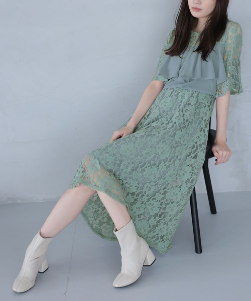 Girly Doll(ガーリードール)の「イレギュラーヘムレースワンピース(ワンピース・レディース・ブラック/ネイビー/ブルーグレー・M/L/S)」の7枚目の写真