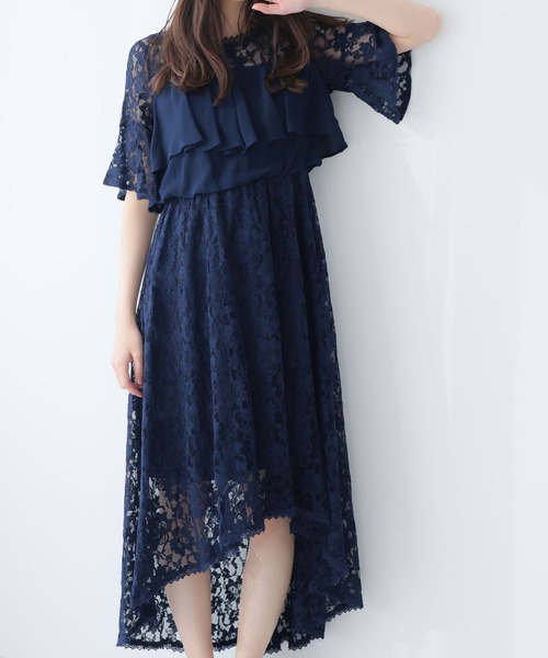 Girly Doll(ガーリードール)の「イレギュラーヘムレースワンピース(ワンピース・レディース・ブラック/ネイビー/ブルーグレー・M/L/S)」の8枚目の写真