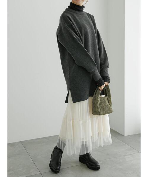 Te chichi（テチチ）の「ダブルジャカードニットチュニック（ニット/セーター・レディース・ミント/チャコールグレー/オフホワイト・F）」の5枚目の写真