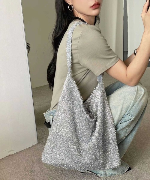 CORNERS（コーナーズ）の「ラメニットトートバッグ（トートバッグ・レディース・シルバー/アイボリー/ブラック/パープル・FREE）」の4枚目の写真