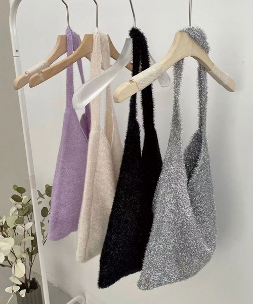 CORNERS（コーナーズ）の「ラメニットトートバッグ（トートバッグ・レディース・シルバー/アイボリー/ブラック/パープル・FREE）」の5枚目の写真