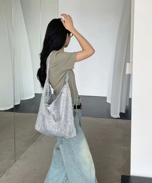 CORNERS（コーナーズ）の「ラメニットトートバッグ（トートバッグ・レディース・シルバー/アイボリー/ブラック/パープル・FREE）」の8枚目の写真