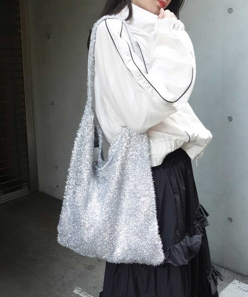 CORNERS（コーナーズ）の「ラメニットトートバッグ（トートバッグ・レディース・シルバー/アイボリー/ブラック/パープル・FREE）」の10枚目の写真