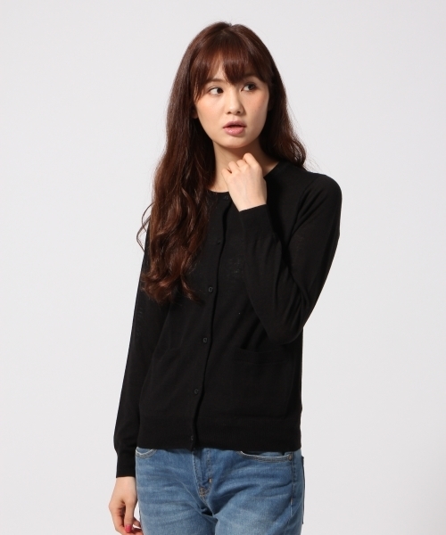 GLOBAL WORK(グローバルワーク)の「12Gアクリルコットンクルーカーディガン長袖/562313(カーディガン/ボレロ・レディース・グリーン/ブルー/オフホワイト/ブラック・SMALL/MEDIUM/LARGE)」の2枚目の写真