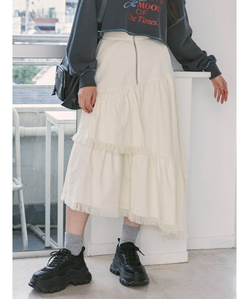 ティアード ロングスカート マーメード フリル フリンジ jouetie（ジュエティ）の「フリンジティアードロングスカート