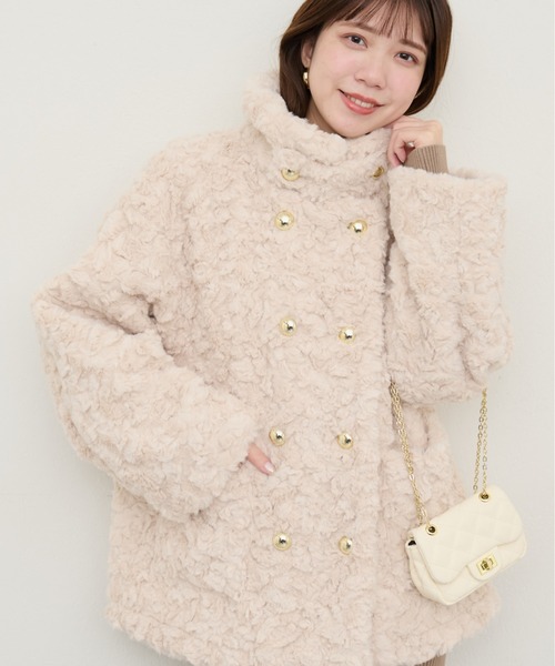 natural couture（ナチュラルクチュール）の「金釦3WAYボアコート（その他アウター・レディース・モカ/ミント/アイボリー・FREE）」の4枚目の写真
