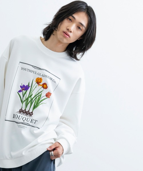 JUNRED（ジュンレッド）の「フラワーレコードルーズプルオーバー（Tシャツ/カットソー・メンズ・ホワイト/ブラック・L/M/S）」の2枚目の写真