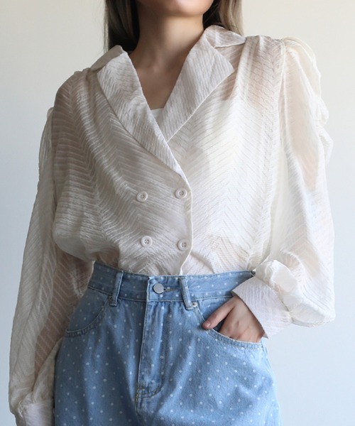 【Jasmine】Vネックパワショルシャツブラウス（シャツ/ブラウス）｜Jasmine Grandiflorum（ジャスミングランディフローラム）