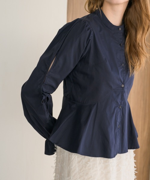 ブラウス シャツ Front embroidery peplum blouse レディース idem（イデム）の「design sleeve peplum blouse/ペプラム