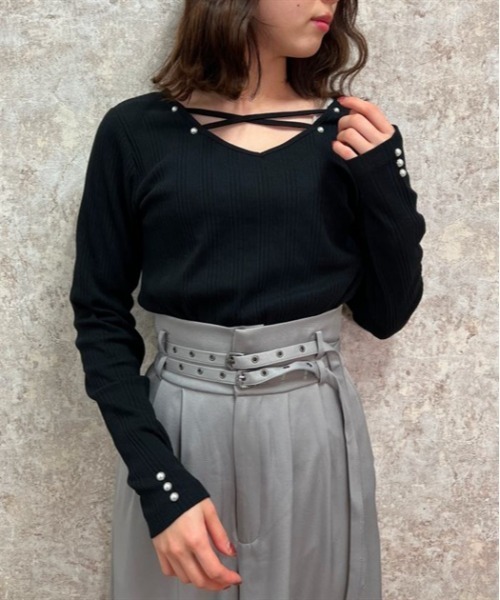 axes femme(アクシーズファム)の「2WAYパール付クロスプルオーバー(Tシャツ/カットソー・レディース・チャコール/サックスブルー/ブラック・FREE)」の4枚目の写真
