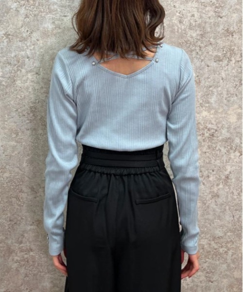 axes femme(アクシーズファム)の「2WAYパール付クロスプルオーバー(Tシャツ/カットソー・レディース・チャコール/サックスブルー/ブラック・FREE)」の6枚目の写真