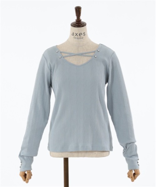 axes femme(アクシーズファム)の「2WAYパール付クロスプルオーバー(Tシャツ/カットソー・レディース・チャコール/サックスブルー/ブラック・FREE)」の7枚目の写真