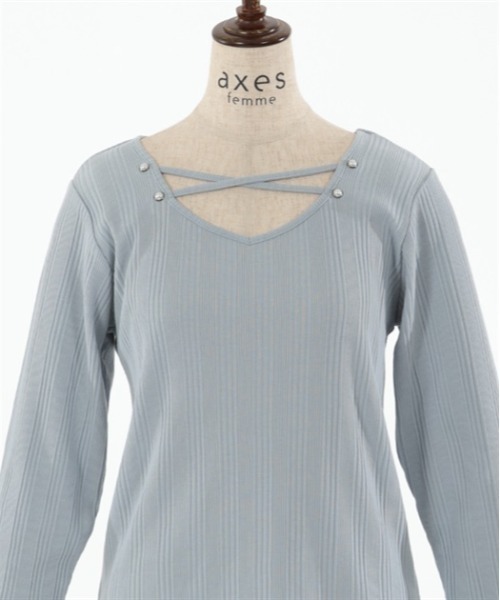 axes femme(アクシーズファム)の「2WAYパール付クロスプルオーバー(Tシャツ/カットソー・レディース・チャコール/サックスブルー/ブラック・FREE)」の10枚目の写真