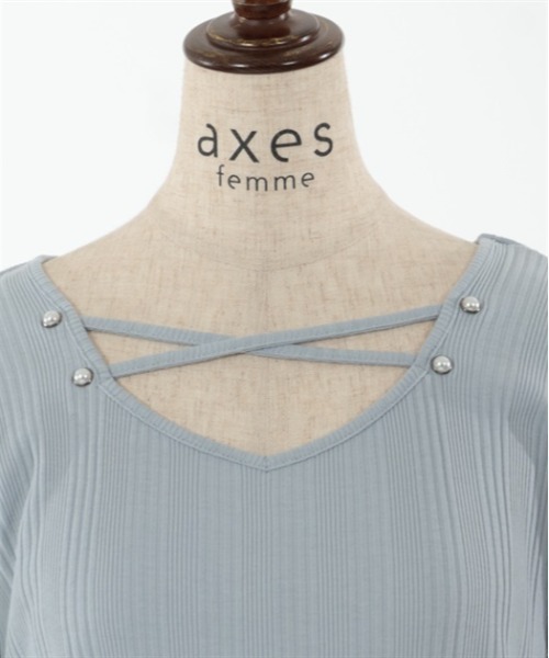 axes femme(アクシーズファム)の「2WAYパール付クロスプルオーバー(Tシャツ/カットソー・レディース・チャコール/サックスブルー/ブラック・FREE)」の12枚目の写真