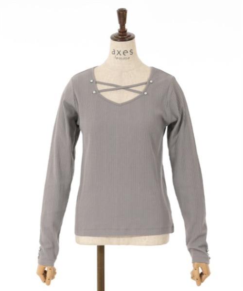 axes femme(アクシーズファム)の「2WAYパール付クロスプルオーバー(Tシャツ/カットソー・レディース・チャコール/サックスブルー/ブラック・FREE)」の16枚目の写真