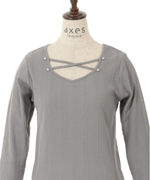 axes femme(アクシーズファム)の「2WAYパール付クロスプルオーバー(Tシャツ/カットソー・レディース・チャコール/サックスブルー/ブラック・FREE)」の19枚目の写真