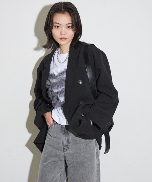 Shelly island（シェリーアイランド）の「オーバーダブルテーラージャケット（テーラードジャケット・レディース・ブラック/ベージュ・FREE）」の14枚目の写真