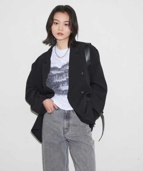 Shelly island（シェリーアイランド）の「オーバーダブルテーラージャケット（テーラードジャケット・レディース・ブラック/ベージュ・FREE）」の15枚目の写真