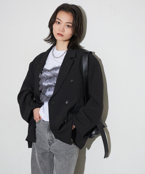 Shelly island（シェリーアイランド）の「オーバーダブルテーラージャケット（テーラードジャケット・レディース・ブラック/ベージュ・FREE）」の16枚目の写真