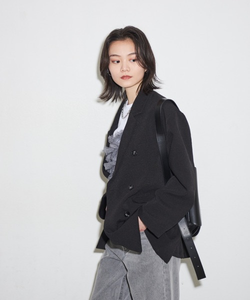 Shelly island（シェリーアイランド）の「オーバーダブルテーラージャケット（テーラードジャケット・レディース・ブラック/ベージュ・FREE）」の17枚目の写真