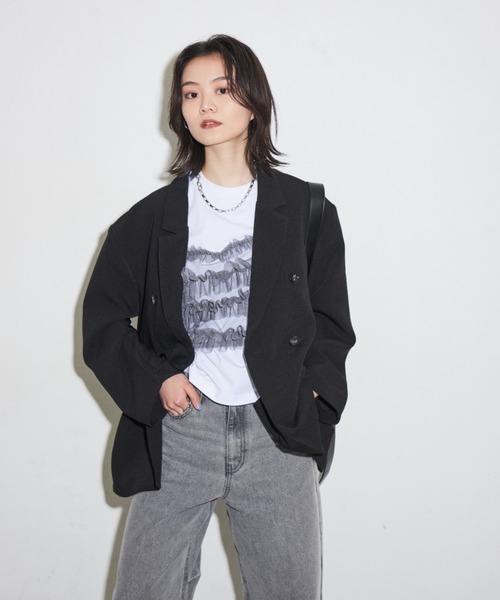 Shelly island（シェリーアイランド）の「オーバーダブルテーラージャケット（テーラードジャケット・レディース・ブラック/ベージュ・FREE）」の10枚目の写真