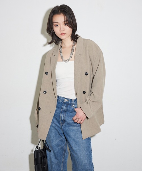 Shelly island（シェリーアイランド）の「オーバーダブルテーラージャケット（テーラードジャケット・レディース・ブラック/ベージュ・FREE）」の4枚目の写真